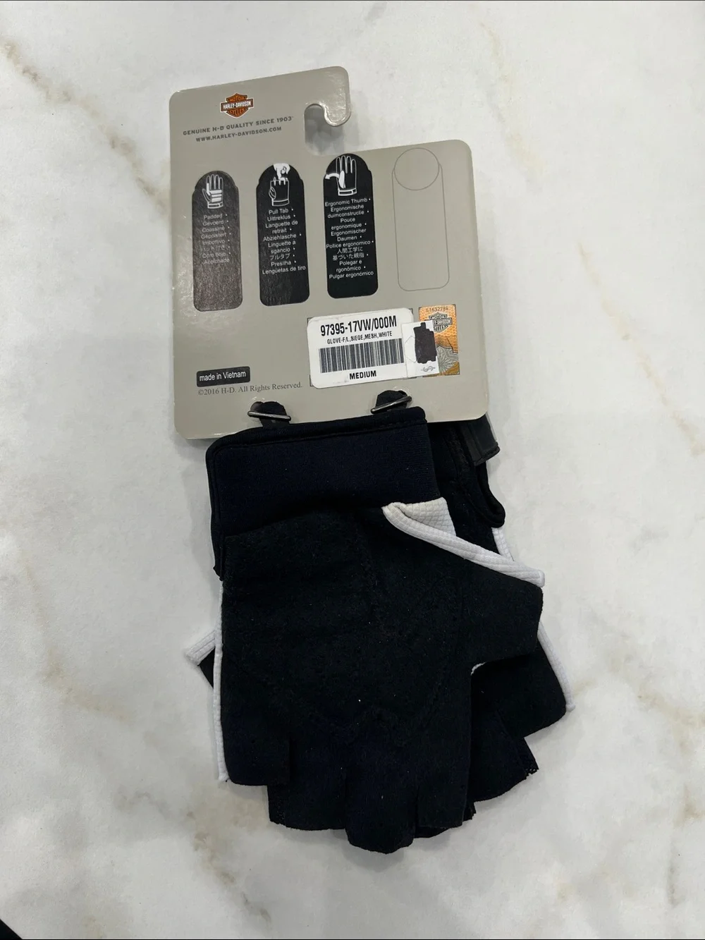 Harley-Davidson women’s M  Black & White Fingerless Riding Gloves with Graphic
